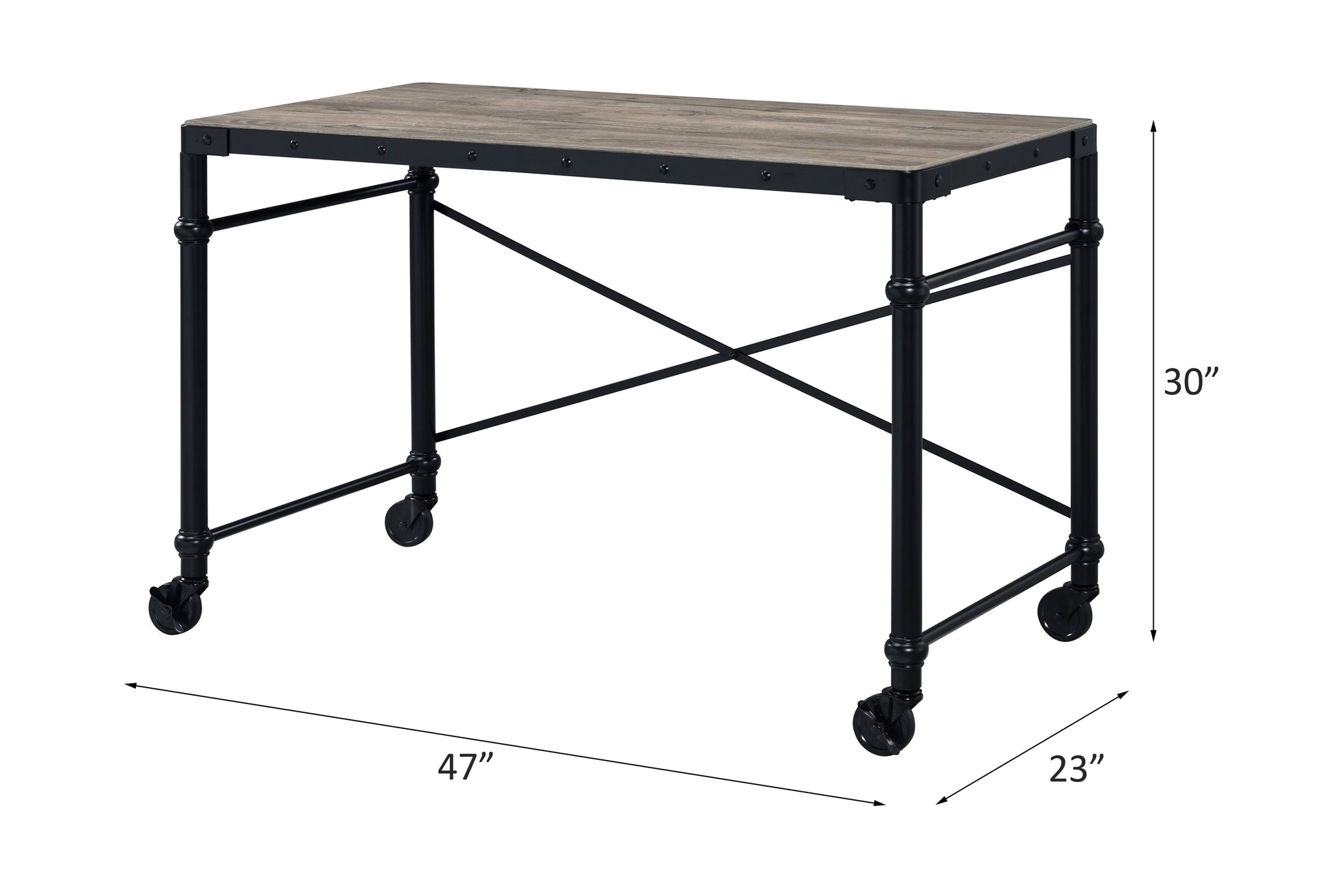 Oklarth Rustic Oak & Black Finish Writing Desk Black,Oak Metal,Synthetic Wood