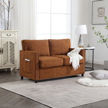 United Modern Chenille Fabric Loveseat, 2 Seat Upholstered Loveseat Sofa Modern Couch Brown Chenille 2 Seat