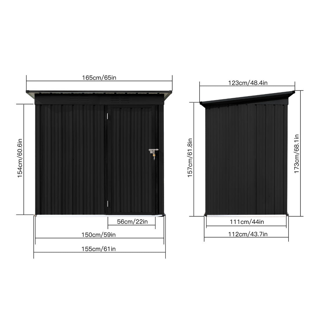 Metal Garden Sheds 5Ft 4Ft Outdoor Black Black Metal