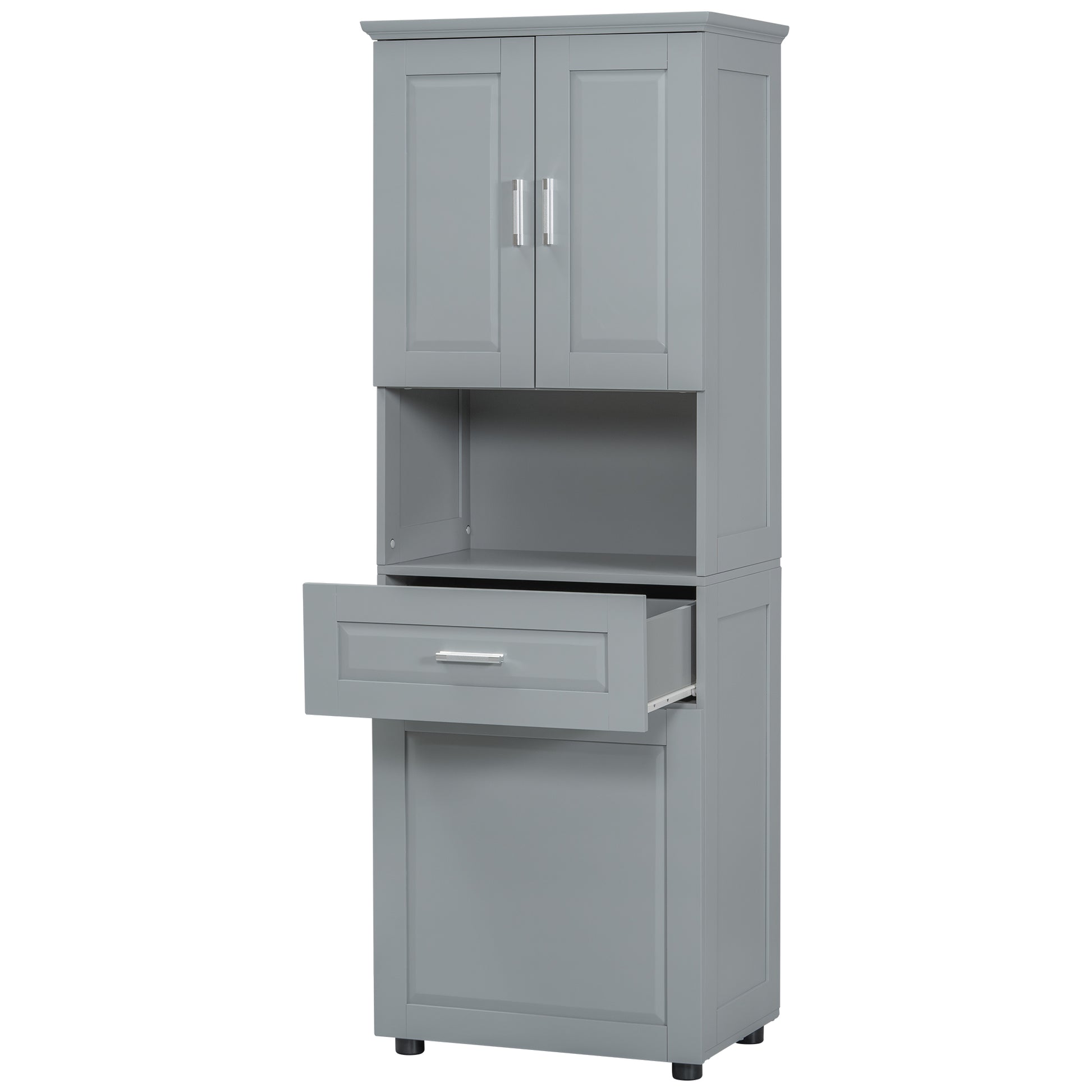 Tall Bathroom Cabinet With Laundry Basket, Large Storage Space Tilt Out Laundry Hamper And Upper Storage Cabinet, Grey Grey Mdf