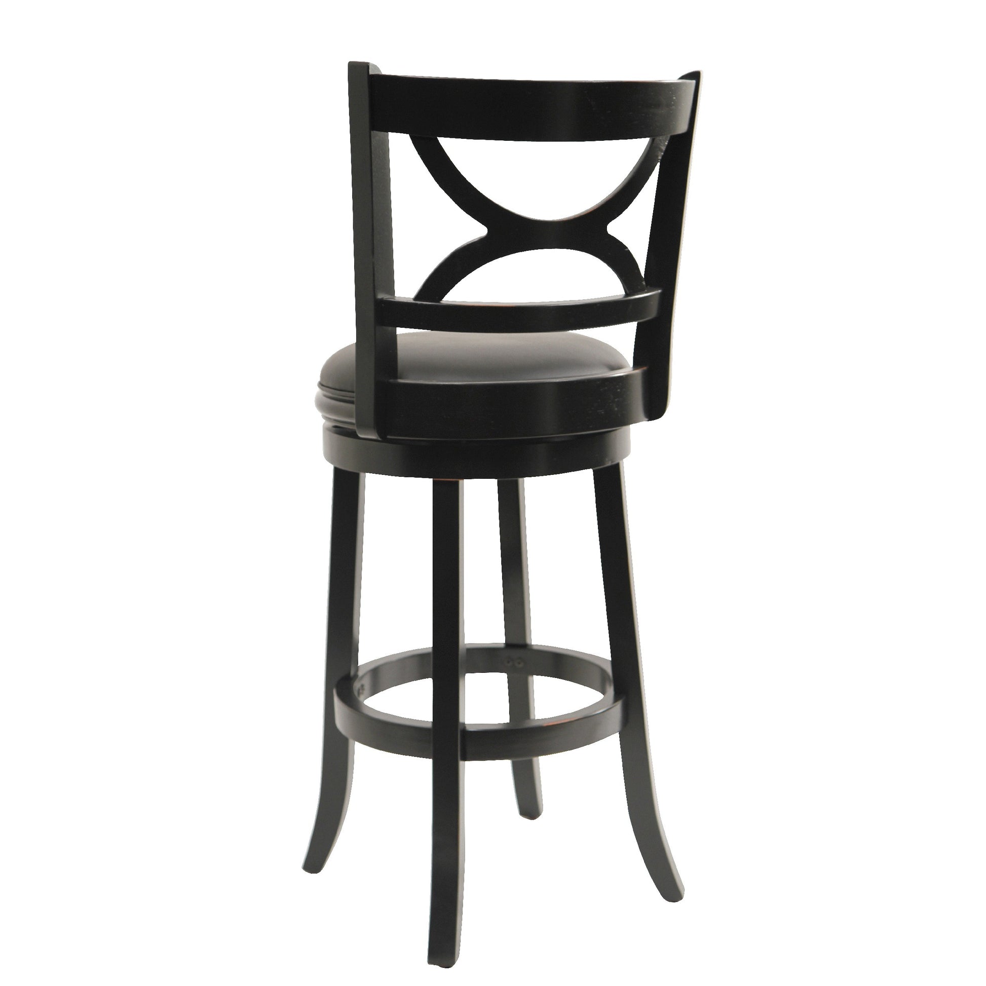 Ava 29 Inch Swivel Bar Stool, Solid Wood, Rich Faux Leather, Midnight Black Black Grey Solid Wood