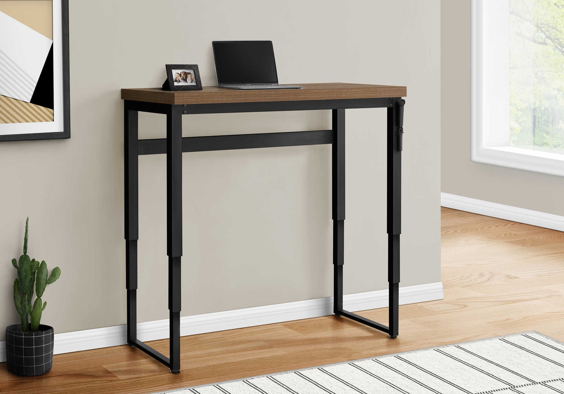 Computer Desk, Home Office, Standing, Adjustable, 48"L, Work, Laptop, Walnut Laminate, Black Metal, Contemporary, Modern Walnut Particle Board