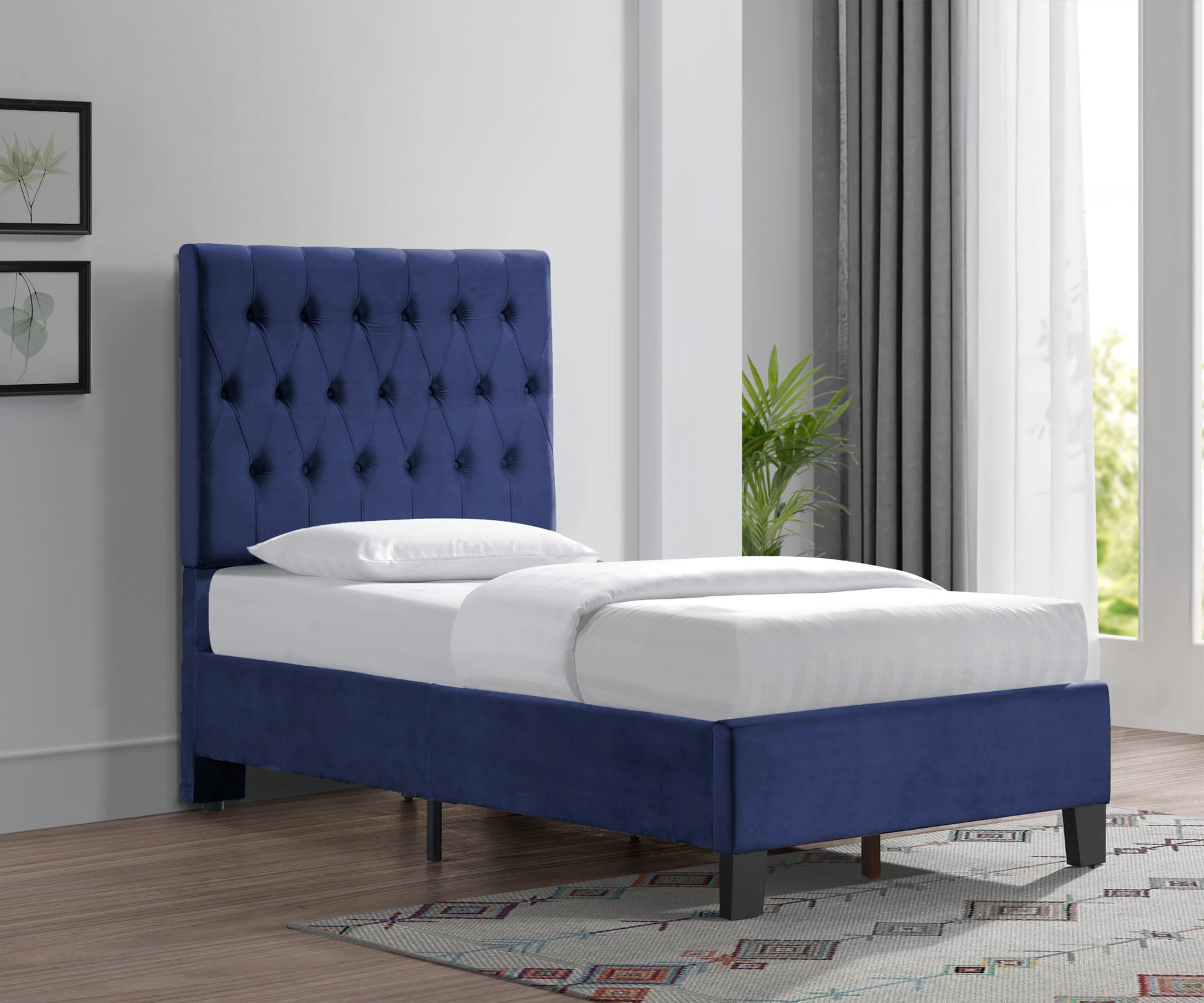 Luma Blue Twin Upholstered Bed Twin Blue Foam Solid Wood