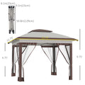 Outsunny 12' X 12' Pop Up Canopy Tent With Netting And Carry Bag, Instant Sun Shelter With 137 Sq.Ft Shade, Tents For Parties, Height Adjustable, For Outdoor, Garden, Patio, Beige And Brown Multicolor Steel