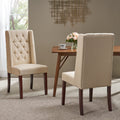 Dining Chair Beige Wood Fabric