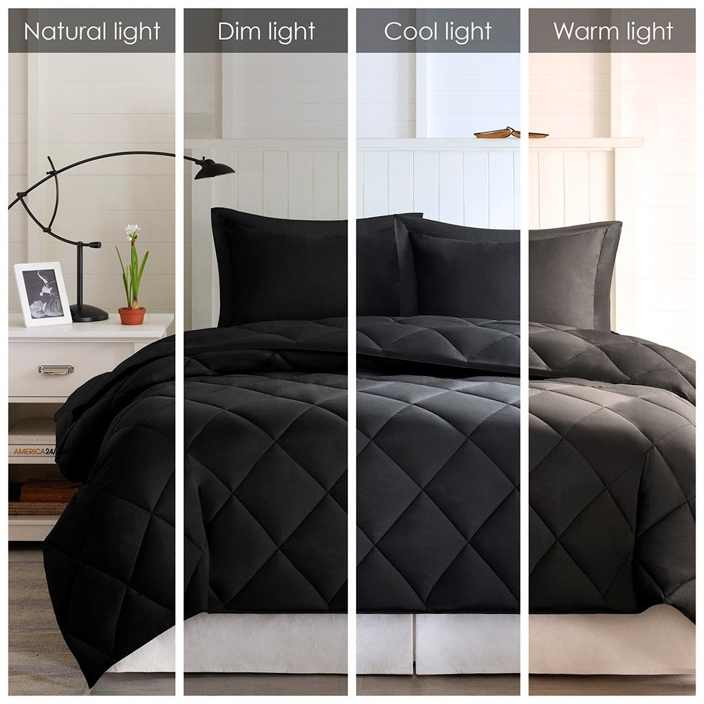 3M Scotchgard Diamond Quilting Reversible Down Alternative Comforter Set King Black Polyester