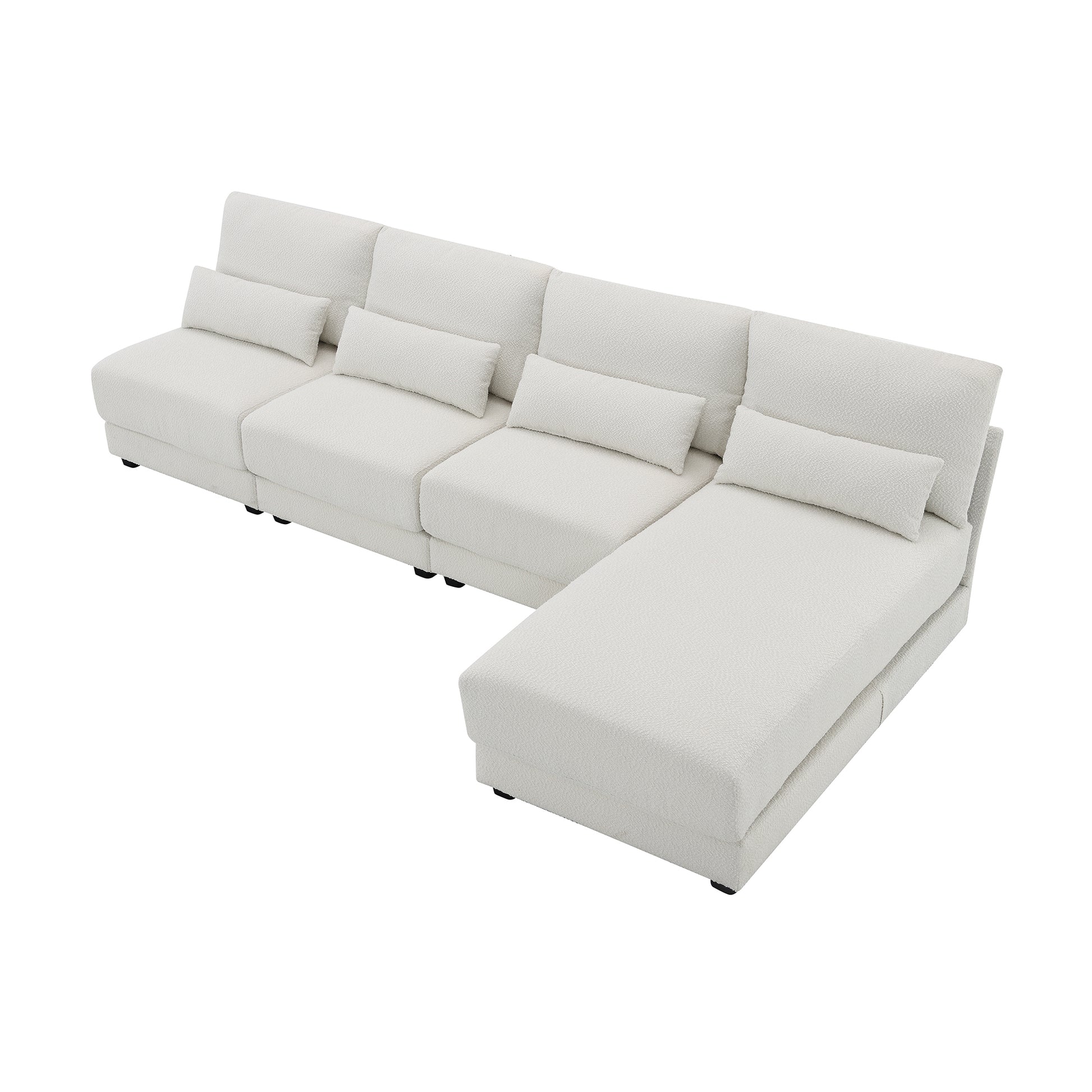 120*61" Oversized Deep Seat Sectional Sofa With Reversible Chaise,Loop Yarn Fabric 5 Seat Armless Indoor Furniture,Convertible L Shaped Couch For Living Room,Apartment,3 Colors Cream Fabric 5 Seat