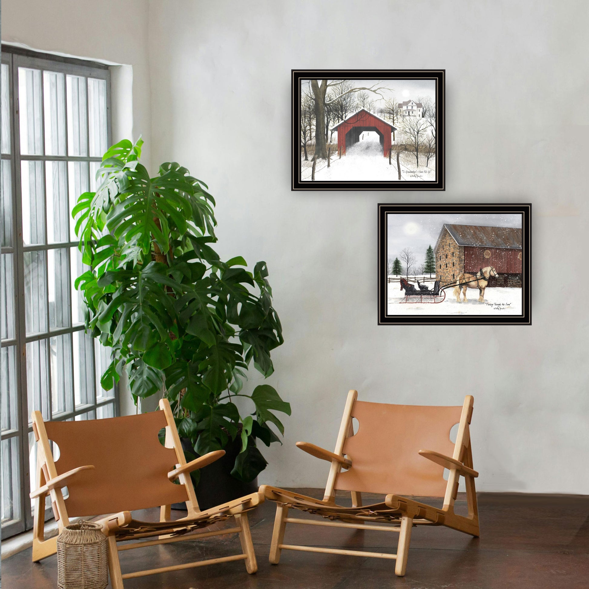 2 Piece Vignette Sleigh Ride To Grandma'S Black Framed Wall Art For Living Room, Bedroom Wall Art Print For Home Decor By Billy Jacobs Multi Wood Paper