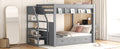 Wood Full Size Convertible Bunk Bed With Storage Staircase, Bedside Table, And 3 Drawers, Gray Gray Solid Wood Mdf