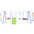 6 In 1 Swing Set For Kids, Toddle Outdoor Swing And Slide Set, Backyard Playground Playsets With Climbing Rope Ladder, Disc Swing, Monkey Bar Swing, Slide And Climbing, Saucer Swing, Swing Ring Blue