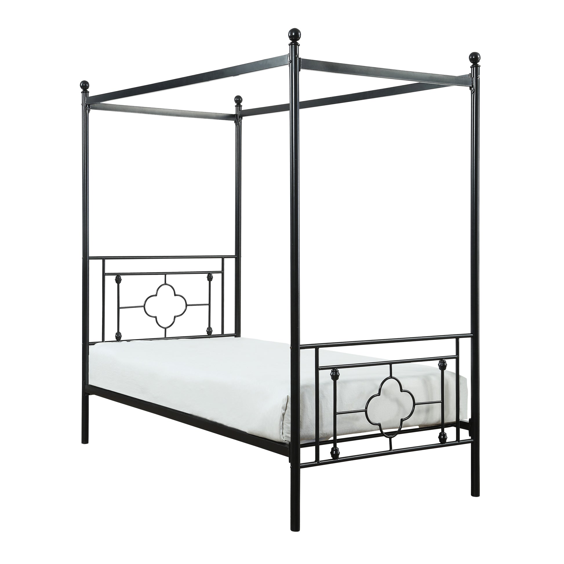 1Pc Twin Platform Canopy Bed Black Finish Metal Frame Ball Finials Modern Traditional Look Box Spring Not Required Twin Black Metal Bedroom Canopy Metal