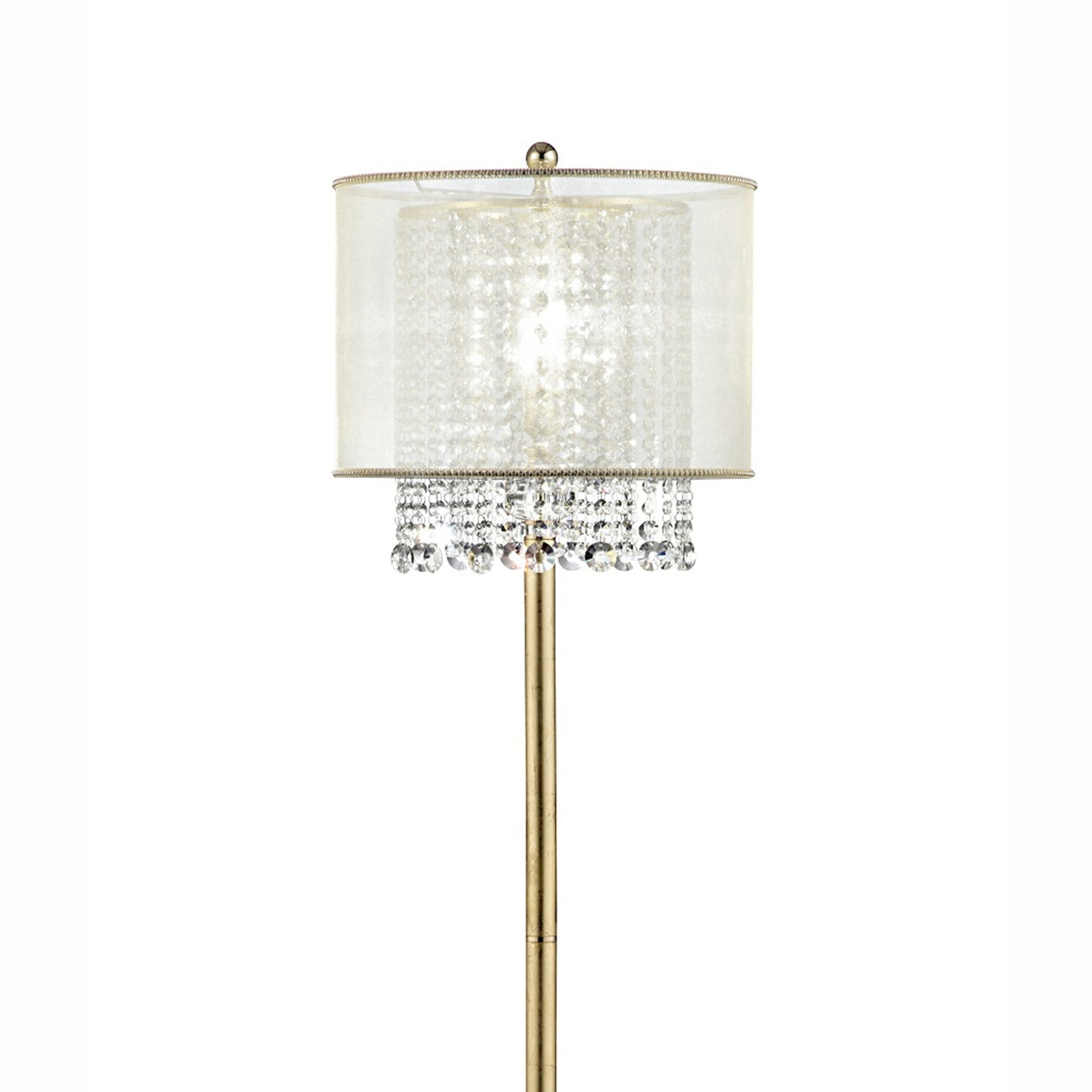 65" Tall Floor Lamp "Bhavya" W Gold Finish And Crystal Accents, White Shade Gold Metal