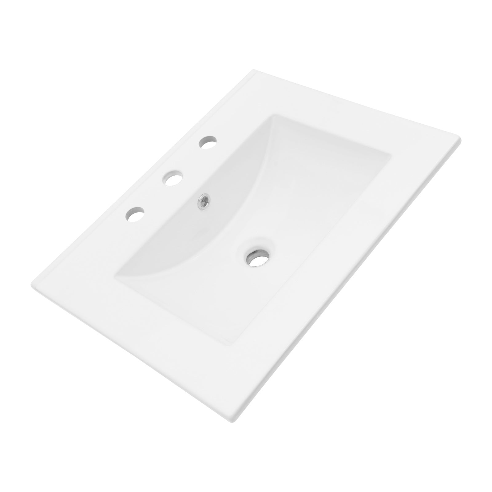 24"X18" White Rectangular Single Vanity Top With 3 Faucet Hole And Overflow Sink Only White Ceramic