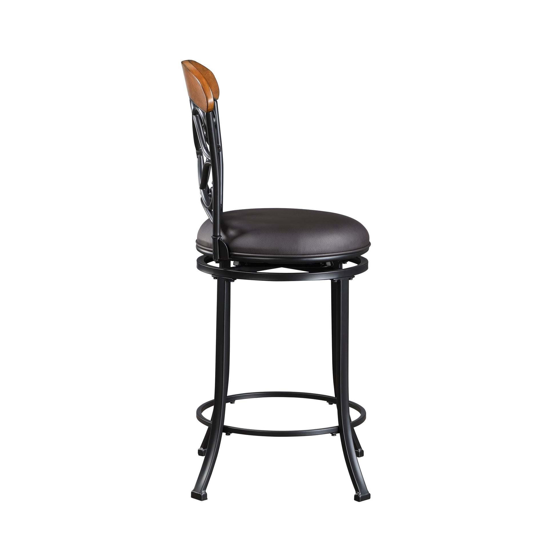 1Pc Counter Height Swivel Chair Faux Leather Upholstered Black Metal Frame Dining Furniture Black Dining Room Metal
