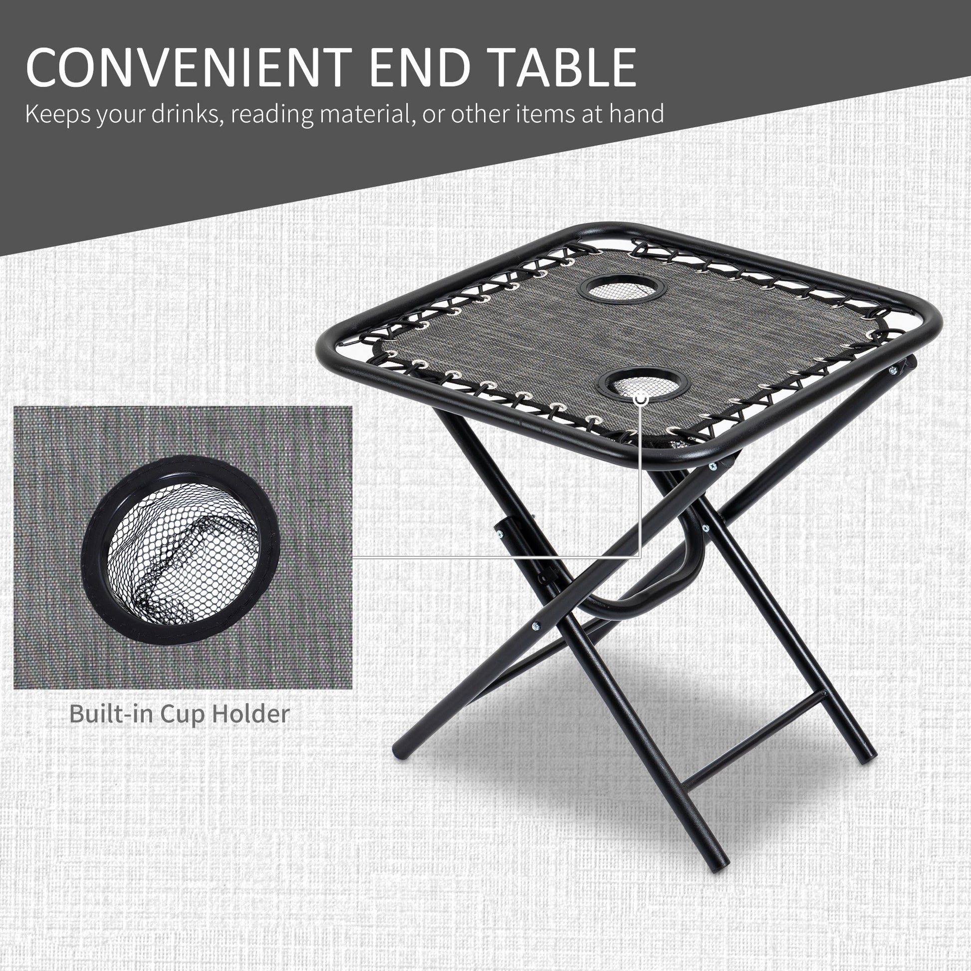 Outsunny Zero Gravity Chair Set With Side Table, Folding Reclining Chair With Cupholders & Pillows, Adjustable Lounge Chair For Pool, Backyard, Lawn, Beach, Gray Grey Steel