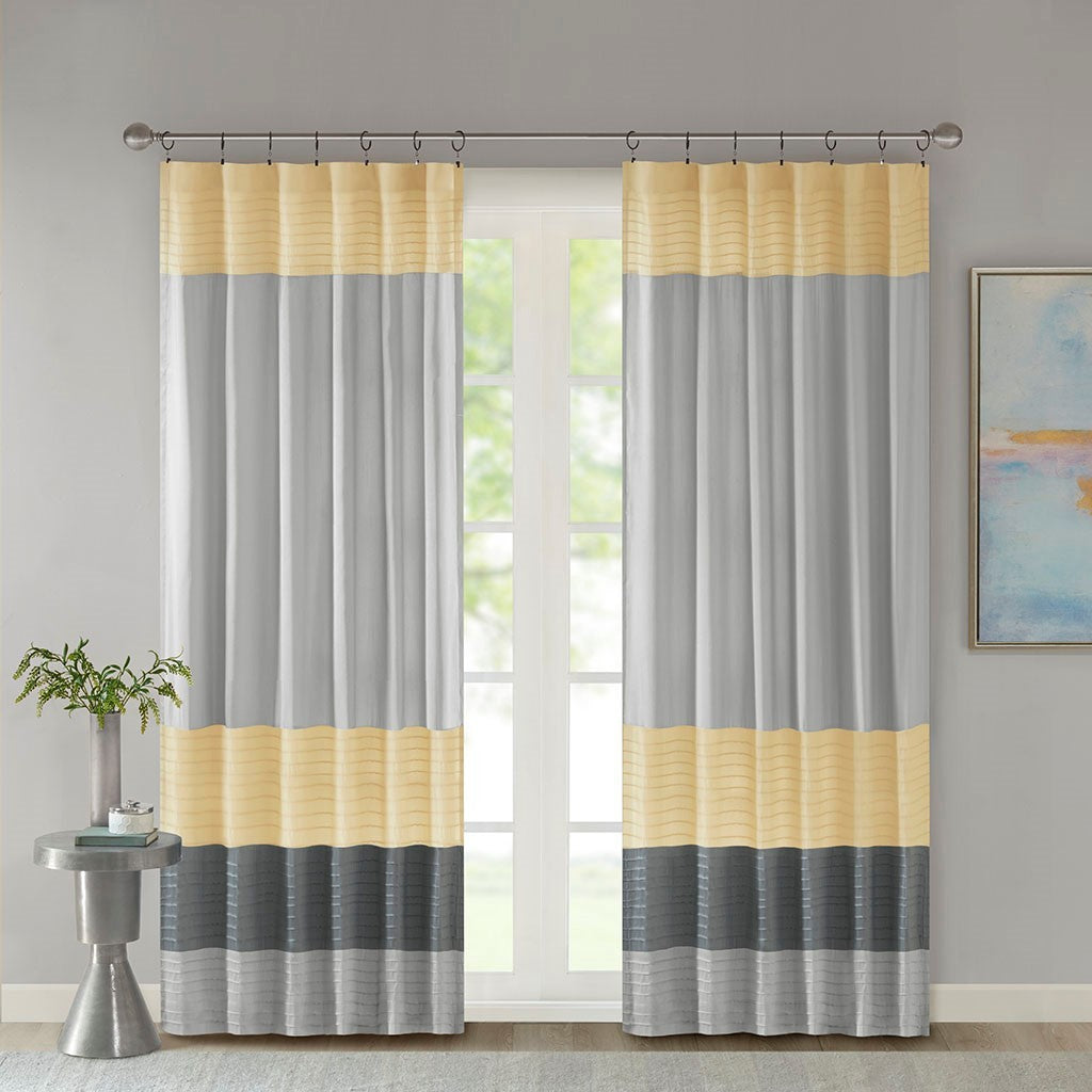 Polyoni Pintuck Curtain Panel Only 1 Pc Panel Grey Multi Silk