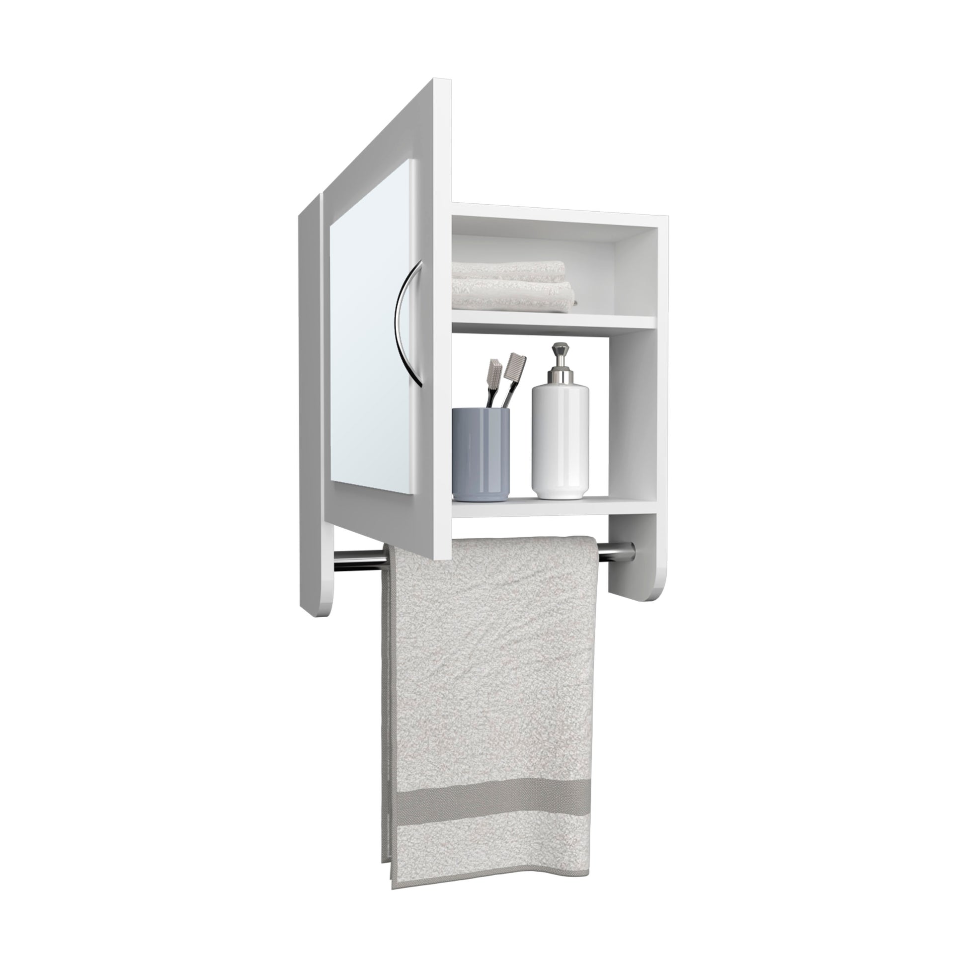 Botiq 19.7" H X 17.7" W Mirror Medicine Cabinet With Towel Rack White, One Door With Two Interior Shelves For Bathroom, Kitchen White White Particle Board