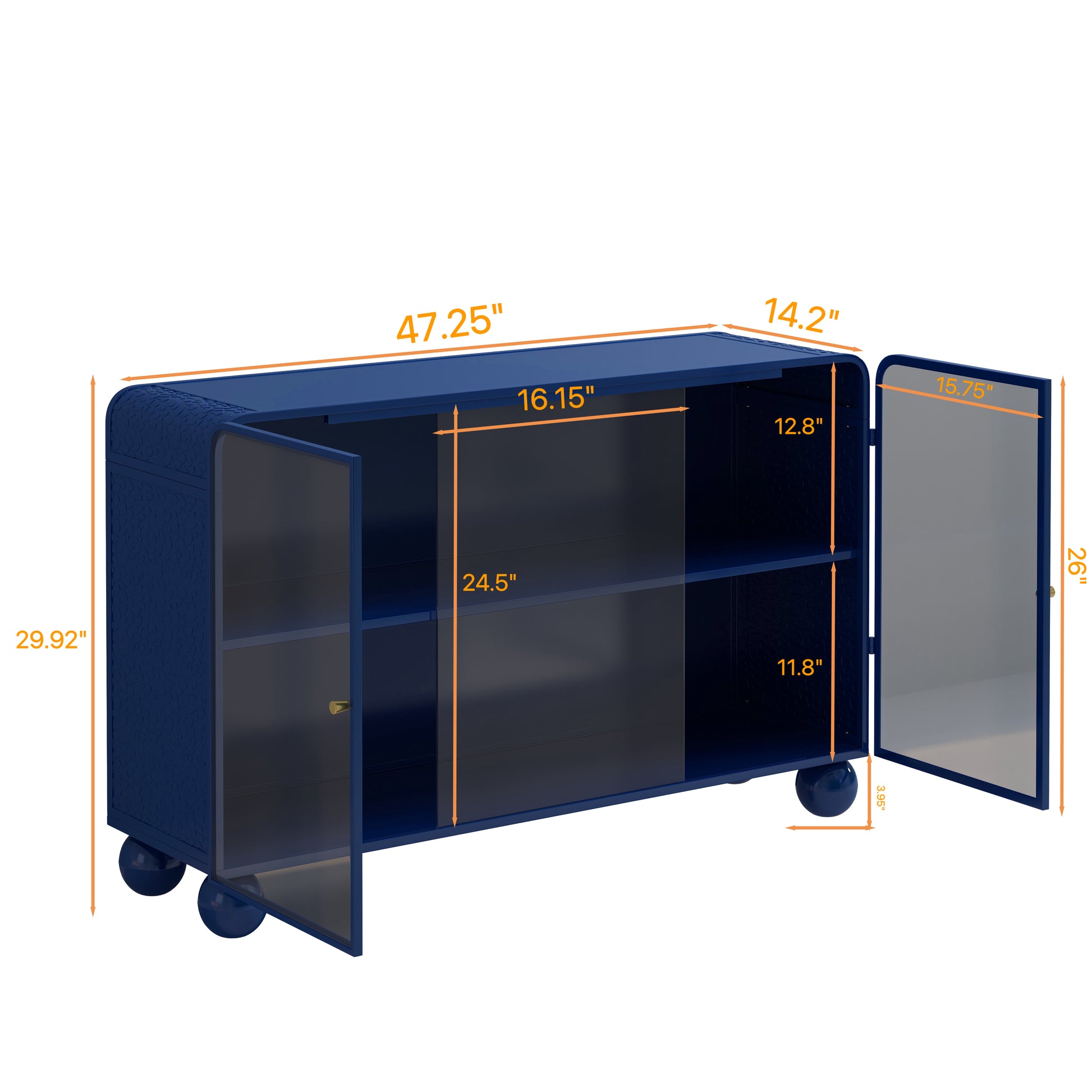 47.25"Glass Storage Cabinet Floor To Ceiling For Kitchen, Living Room, Bathroom Bark Blue Blue Glass Metal