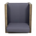 Outdoor Acacia Wood Club Chair With Wicker Accents, Gray Mixed Gray Brown, 30.25