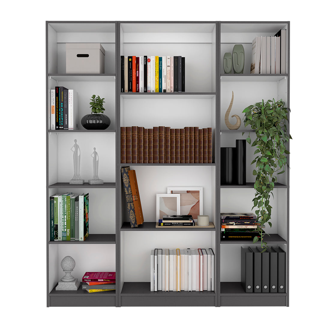 Davie 3 Piece Home Bookcase Set, 60" Wide With 14 Shelvesliving Room Set Set Matt Gray White Freestanding 5 Or More Shelves Multicolor Modern Particle Board