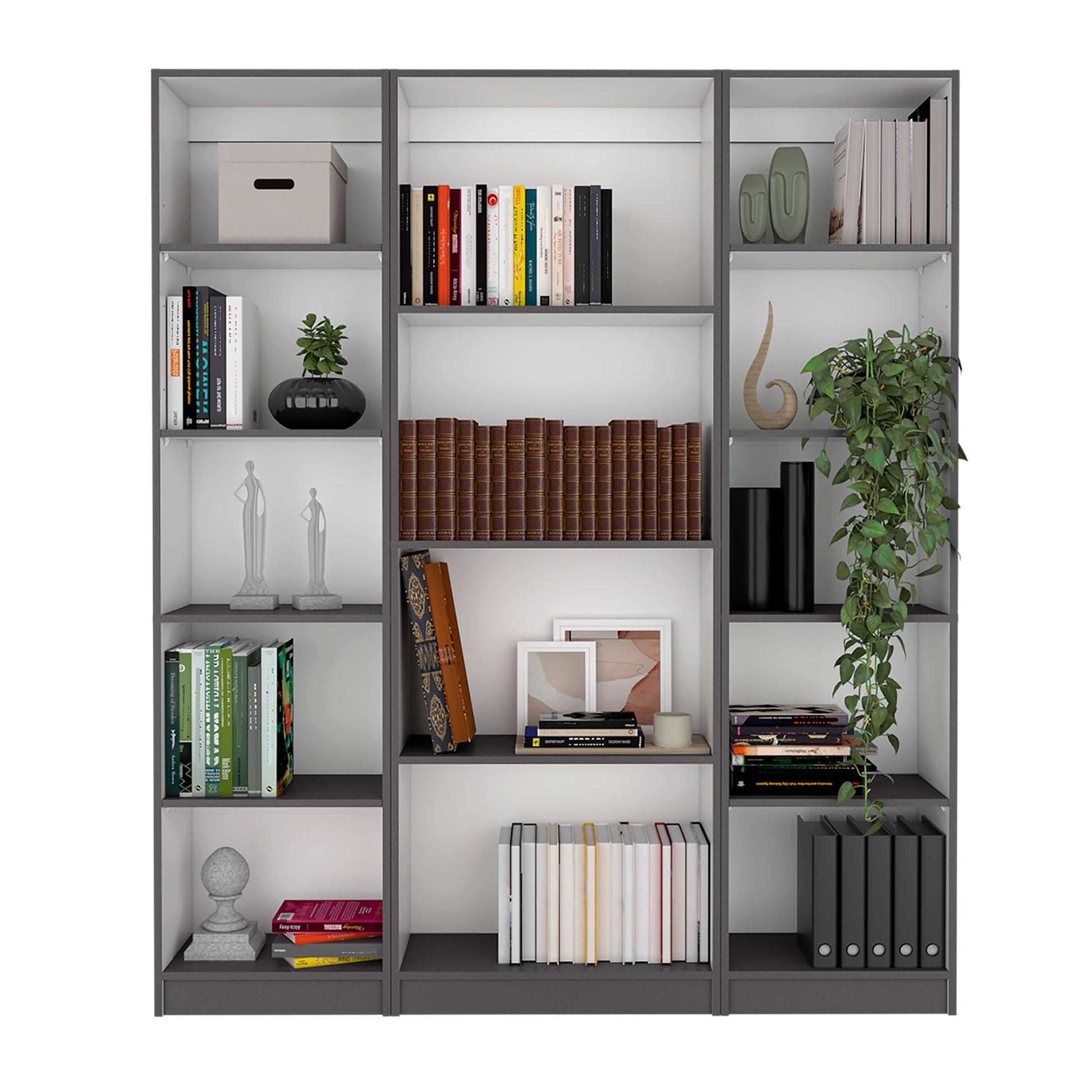 Davie 3 Piece Home Bookcase Set, 60" Wide With 14 Shelvesliving Room Set Set Matt Gray White Freestanding 5 Or More Shelves Multicolor Modern Particle Board