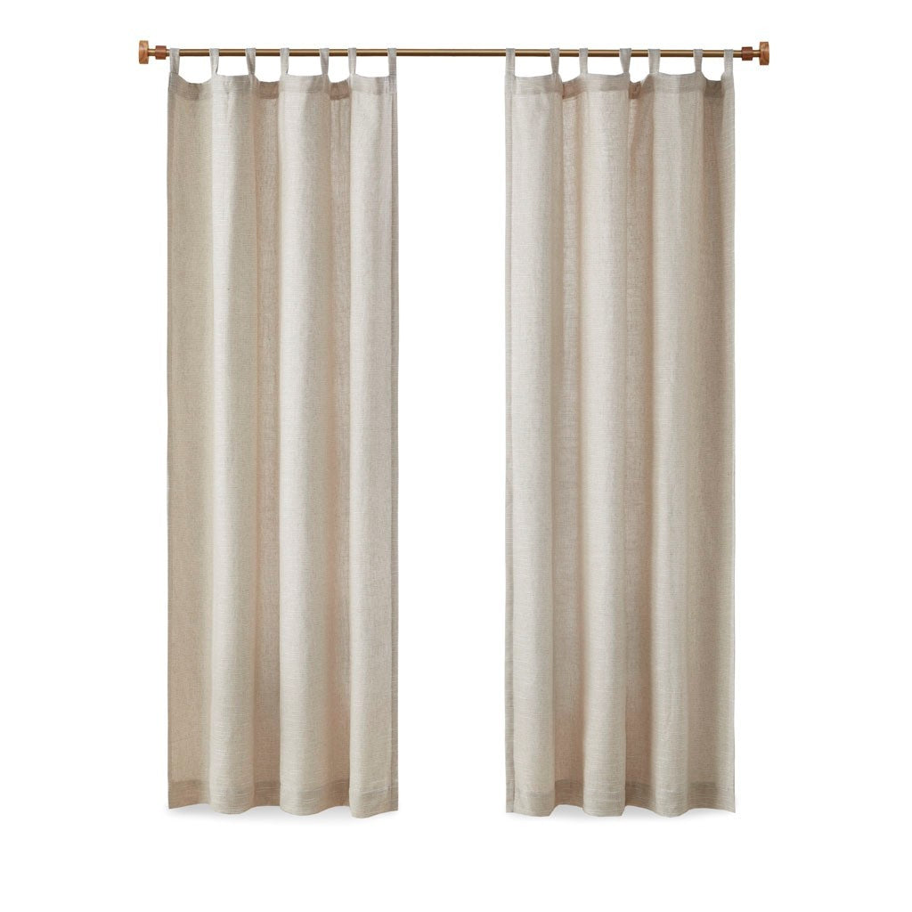 Faux Linen Tab Top Fleece Lined Curtain Panel Only 1 Pc Panel Natural Polyester