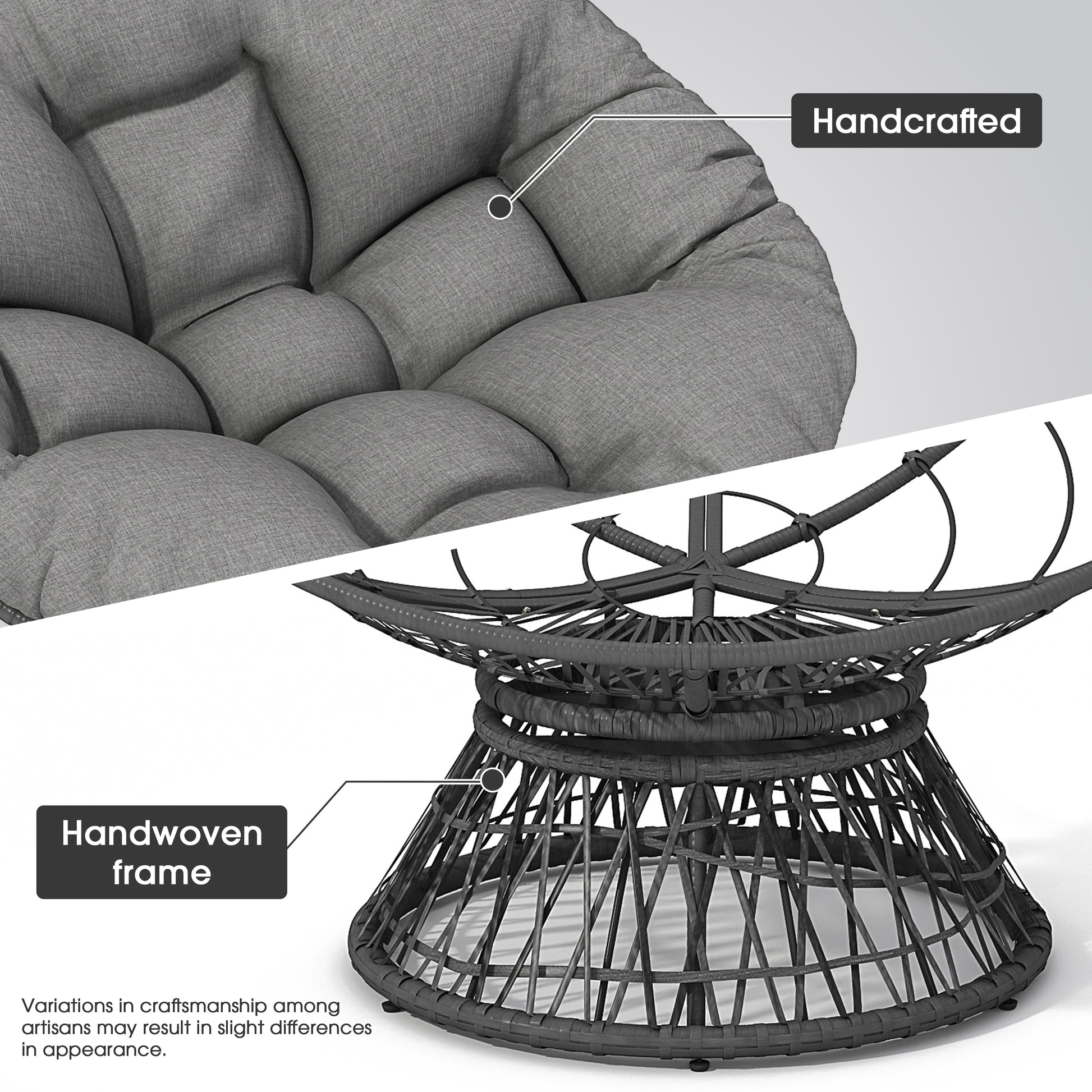 41.5" Ergonomic Wicker Chair With Cloud Thick Density Fabric Cushion,3 Proof Cover,High Capacity Iron Frame,Fluid 360 Degree Swivel For Reading,Living Room, Bedroom,Lounge,Gray Base,2 Colors Gray