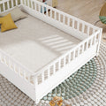 Full Size Floor Bed, Integral Construction With Super High Security Barrier, Door, Children'S Floor Bed Frame, Montessori Wooden Children'S Floor Bed, Support Slat White Box Spring Required Full White Wood Brown Bedroom American Design,Artsy Pine Bed