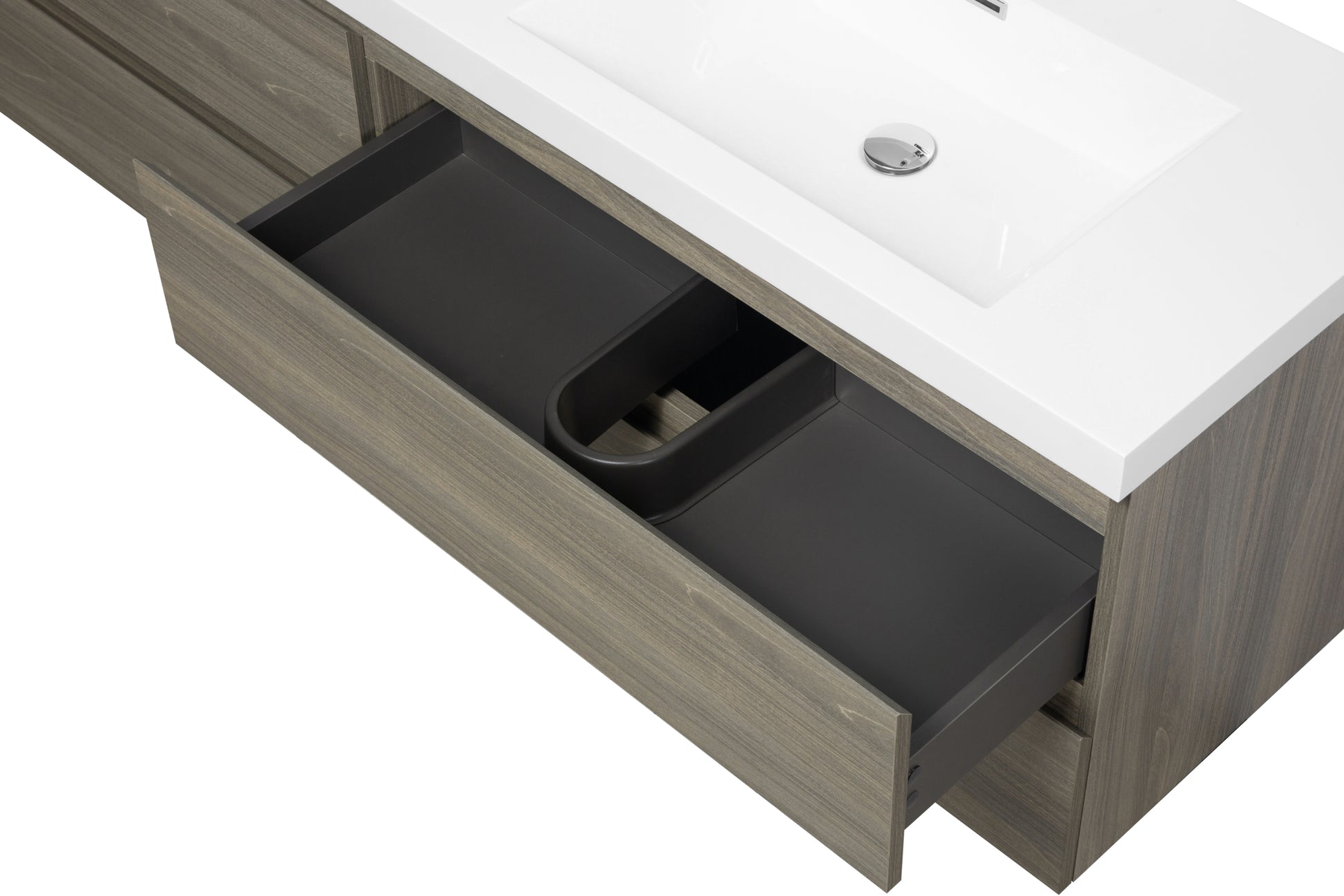 72" Floating Bathroom Vanity With Sink, Modern Wall Mounted Bathroom Storage Vanity Cabinet With Two Resin Top Basin And Four Soft Close Drawers, Ash Grey 24V11 72Ag 4 Grey Bathroom Wall Mounted Melamine