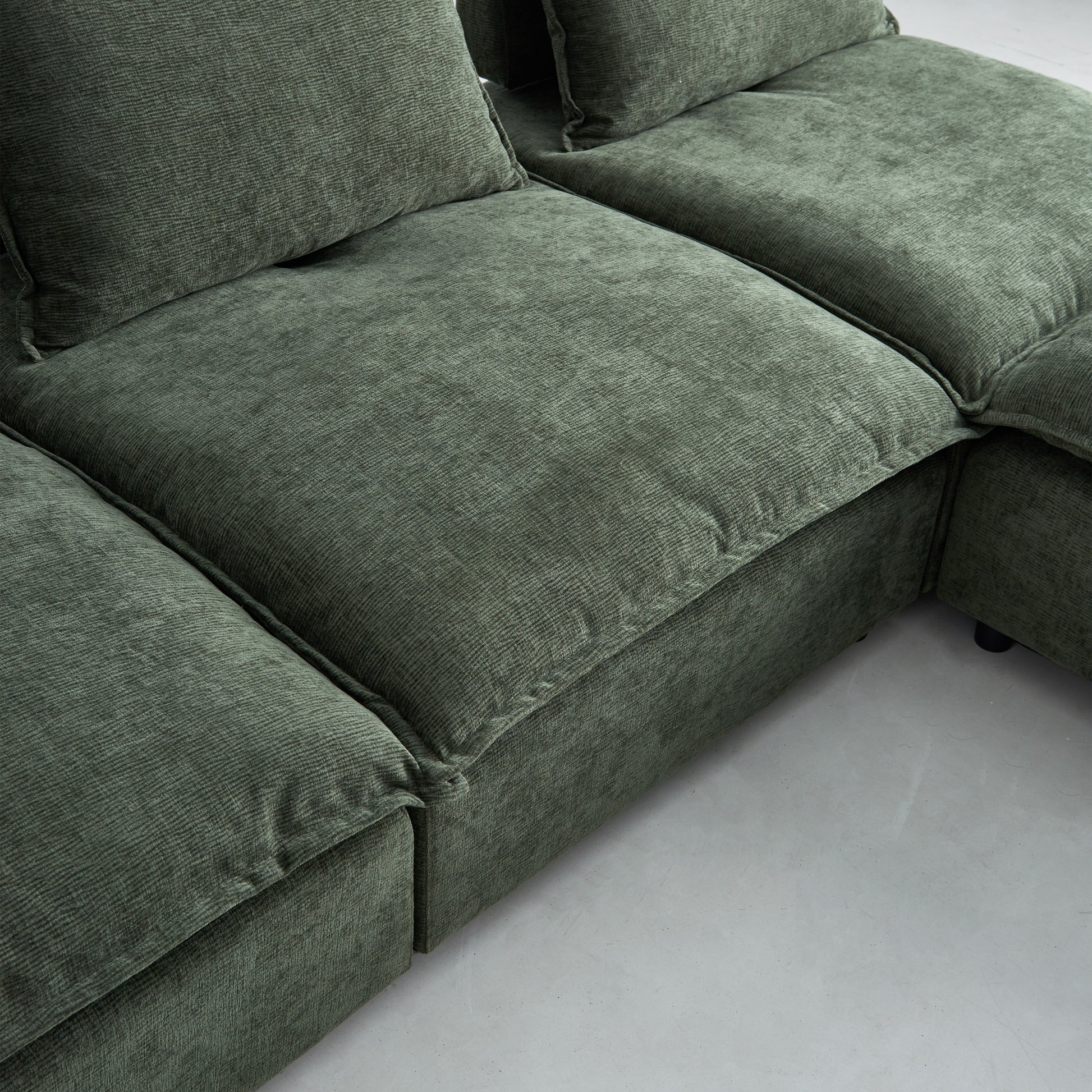 Modern Armless L Shaped Sectional Sofa Couch With Ottoman Modular Design, Durable Construction, Easy Care Upholstery For Living Room, Apartment, Office, Small Space Green Wood Medium Soft Chenille 4 Seat