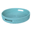 Handcrafted Rattan Lombok Coast Tray In Round Shape, Blue Blue Rattan