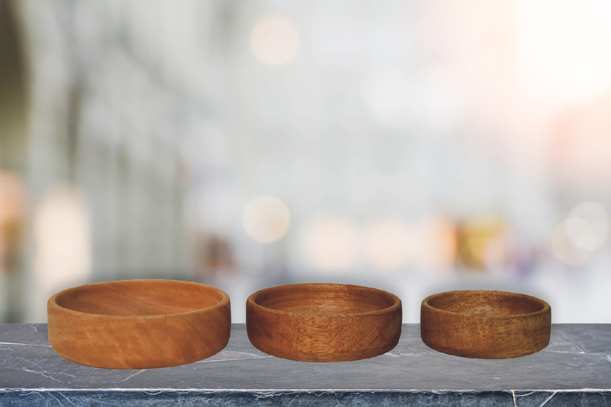 Solid Wood Solid Wood Fruit Bowl Set Of 3 Light Brown Dining Room Cute Solid Wood