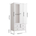 Metal Armoire Wardrobe Closet With 2 Drawers, Mirror Door And Hanging Rod, Metal Clothing Storage Cabinet, Garment Organizer With Magnetic Door White White Bedroom Retro Steel