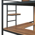 Twin Size Loft Bed With L Shape Desk And Wardrobe, Black Twin Black Metal & Wood