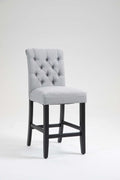 Counter Height Bar Stools Set Of 2 Tufted Linen Barstools Mid Century Wood Bar Stools With Back For Kitchen Island Indoor, Set Of 2 Gray Rubber Wood