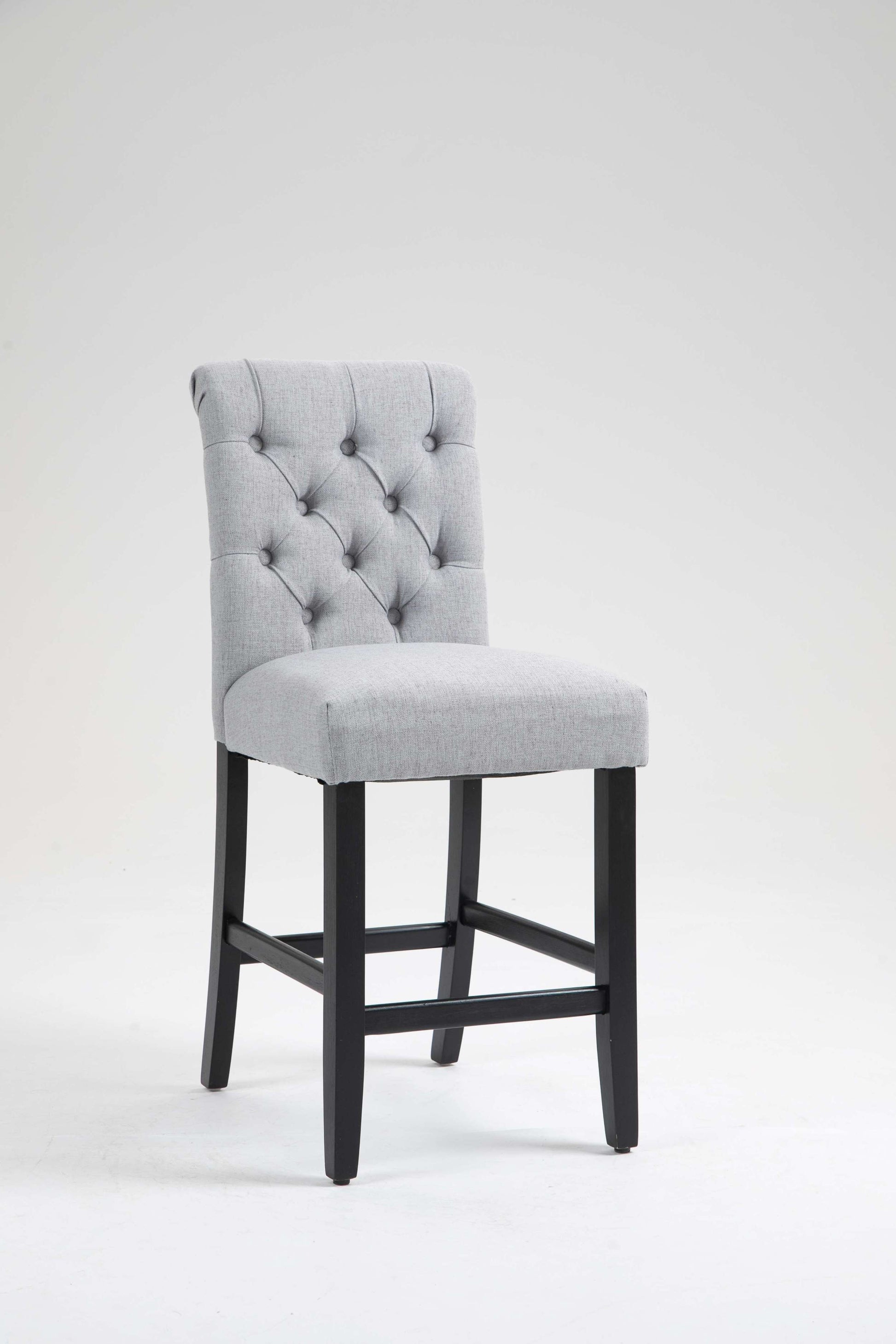Counter Height Bar Stools Set Of 2 Tufted Linen Barstools Mid Century Wood Bar Stools With Back For Kitchen Island Indoor, Set Of 2 Gray Rubber Wood