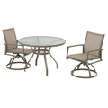 3 Piece Bistro Patio Table And Chairs Set With Tan Pvc Sling Swivel Rocker Chairs And Round Cast Top Outdoor Table, Premium Weather Resistant Outdoor Dining Set For Backyard & Deck No Brown Rust Resistant Frame Garden & Outdoor Classic 2 Person Seating