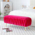 Oval Storage Bench With Gold Legs,Velvet Fabric Upholstered Ottoman Storage Benches For Bedroom End Of Bed,Sherpa Fabric Bench For Living Room,Dining Room,Entryway,Bed Side,Rose Red,5 Colors Rose Red Velvet