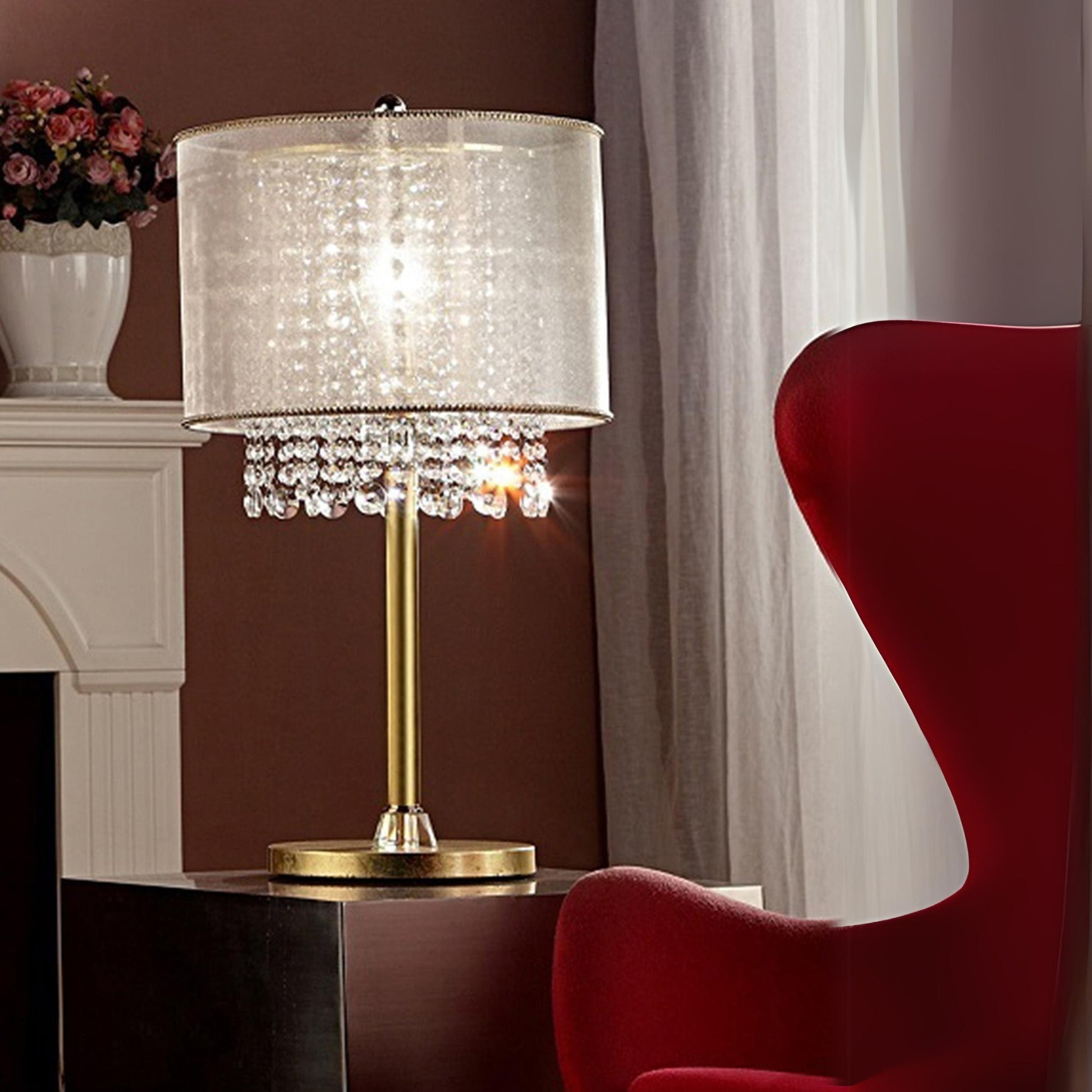 30" Tall Metal Table Lamp "Bhavya" With Gold Finish, White Shade Gold Metal