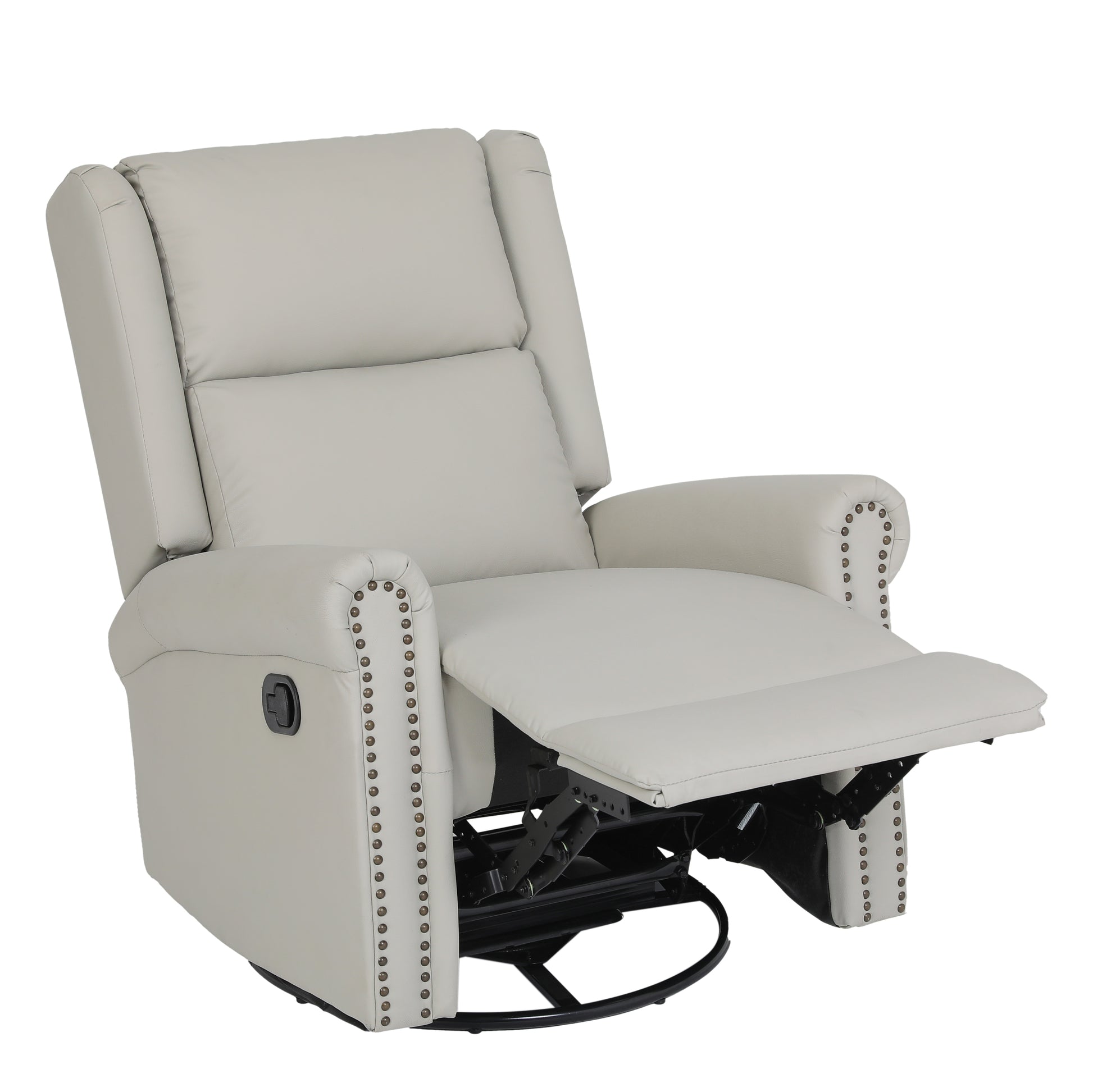 360 Degree Swivel Upholstered Manual Recliner For Living Room, Biege Beige Wood Manual Handle Primary Living Space Soft Pu
