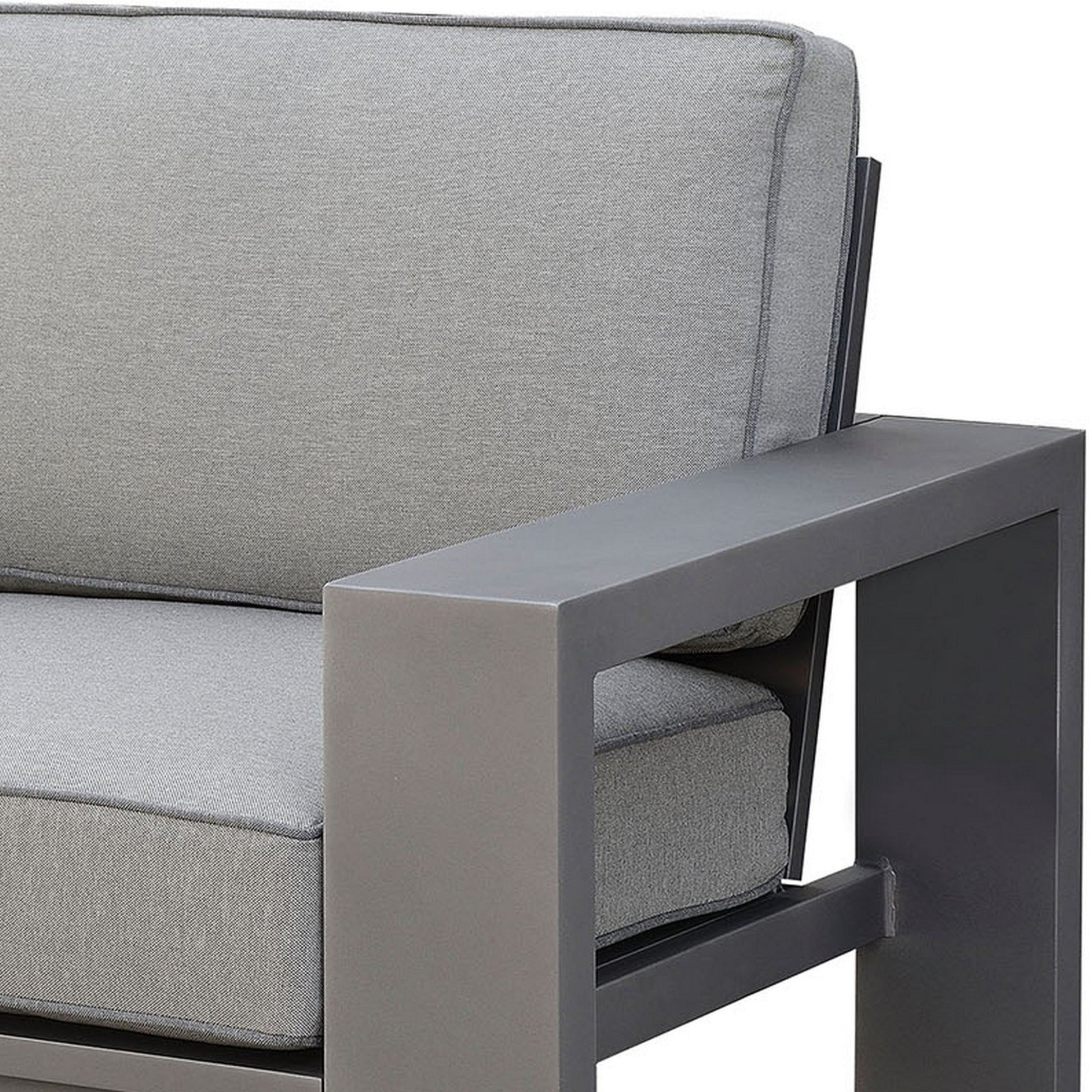 Aluminum Frame Patio Arm Chair With Padded Fabric Seating, Gray, Set Of Two Gray Aluminium