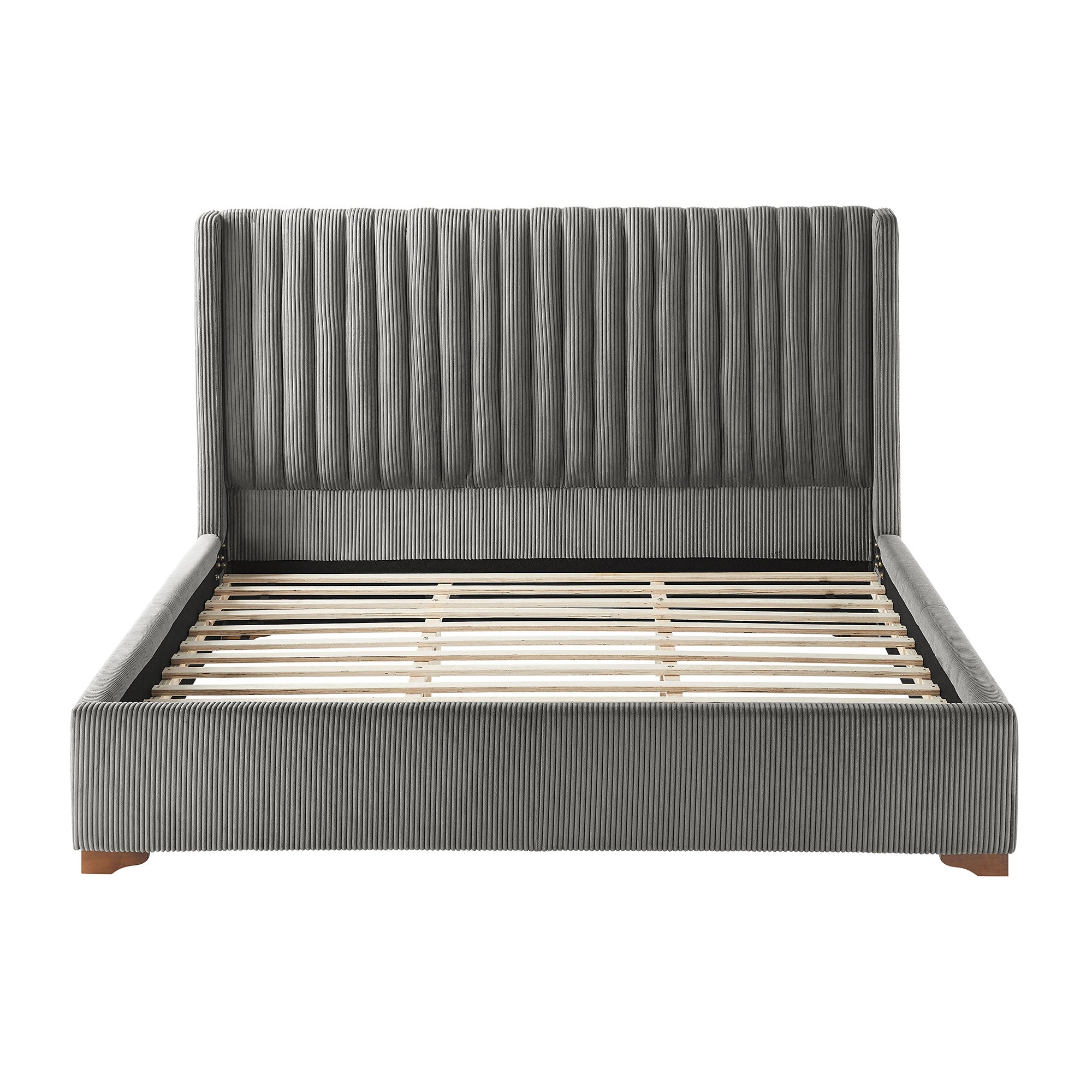 King Size Modern Design Bed Frame Upholstered Queen Bed Frame Platform With Headboard Corduroy Headboard Wooden Slats Support, No Box Spring Needed,Mattress Foundation,Dark Grey King Dark Grey Corduroy