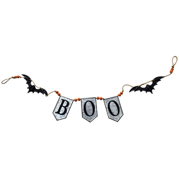 67X7.3"H Iron Boo Banner W Bats, For Halloween Holiday Decor Black,Gray,Orange Iron