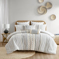 Cotton Printed Comforter Set With Chenille Ivory King Cal King King Ivory Cotton
