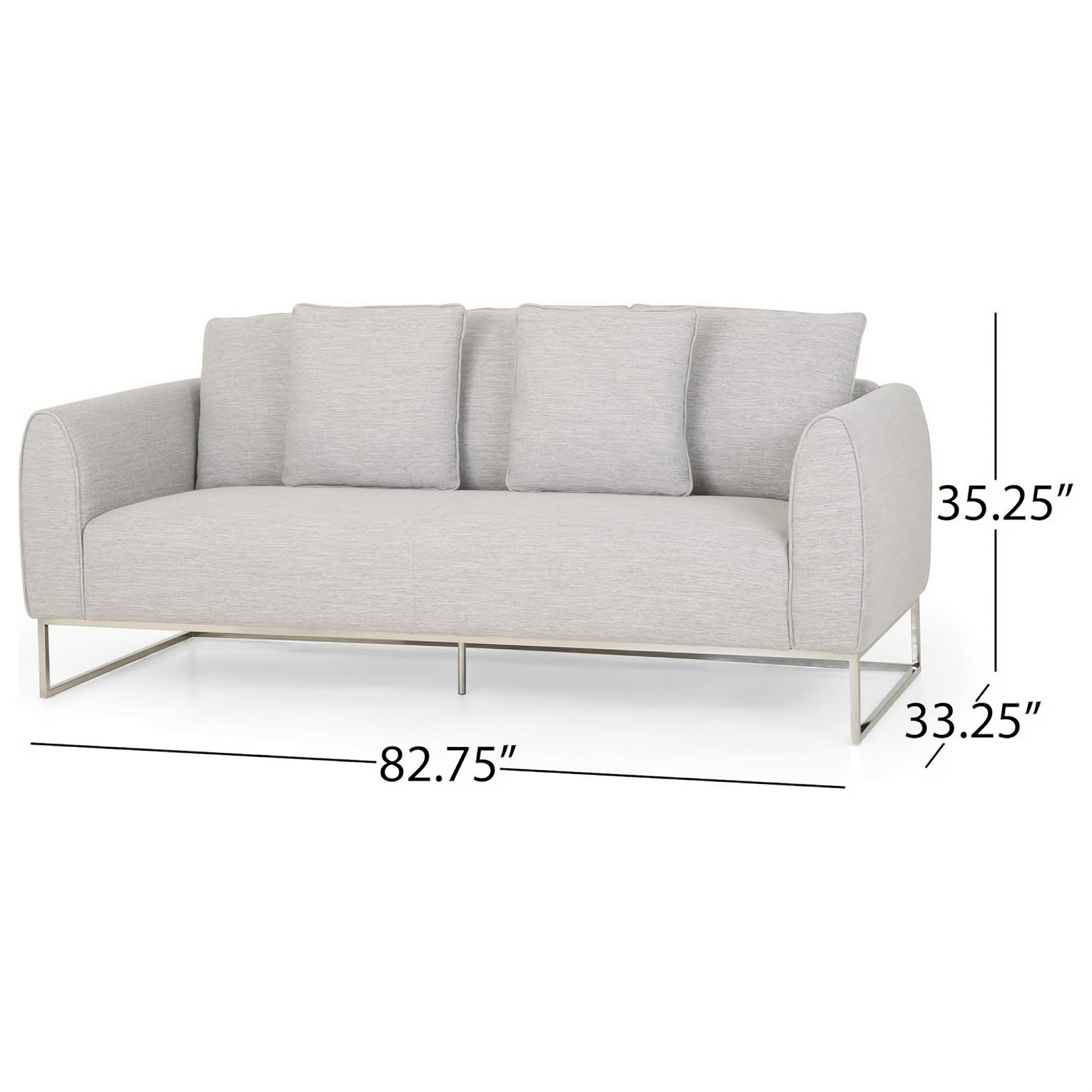 Comfortable And Stylish 82.75" Gray Fabric 2 Seater Sofa With Silver Legs And Soft Upholstery, Extra Deep Seats, For Small Space, Living Room, Office Apartment Gray, Fabric Gray Wood Primary Living Space Medium Soft Cushion Back Light Duty