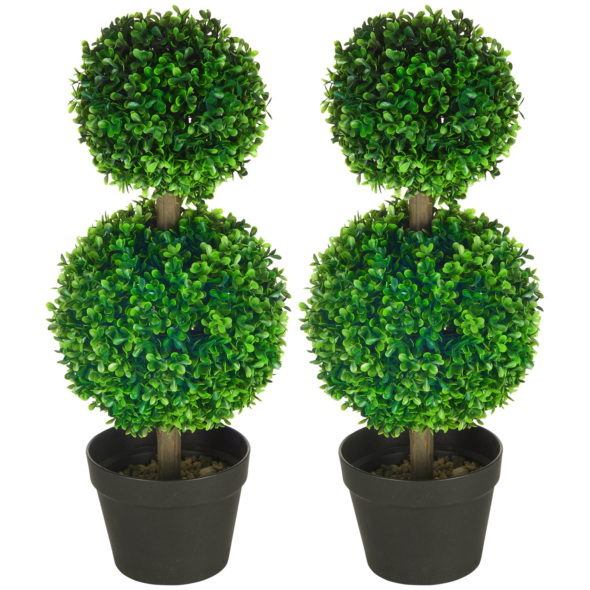 Homcom Artificial Plant For Home Decor Indoor & Outdoor Fake Plants Artificial Tree In Pot, 2 Ball Boxwood Topiary Tree For Home Office, Living Room Decor, Green Green Plastic