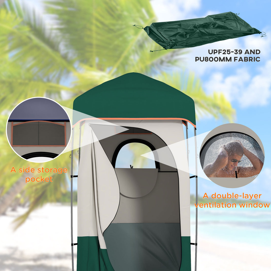 Outsunny Portable Shower Tent, Privacy Shelter, Camping Dressing Changing Tent Room With Solar Shower Bag, Floor And Carrying Bag, Green Green Oxford Fabric