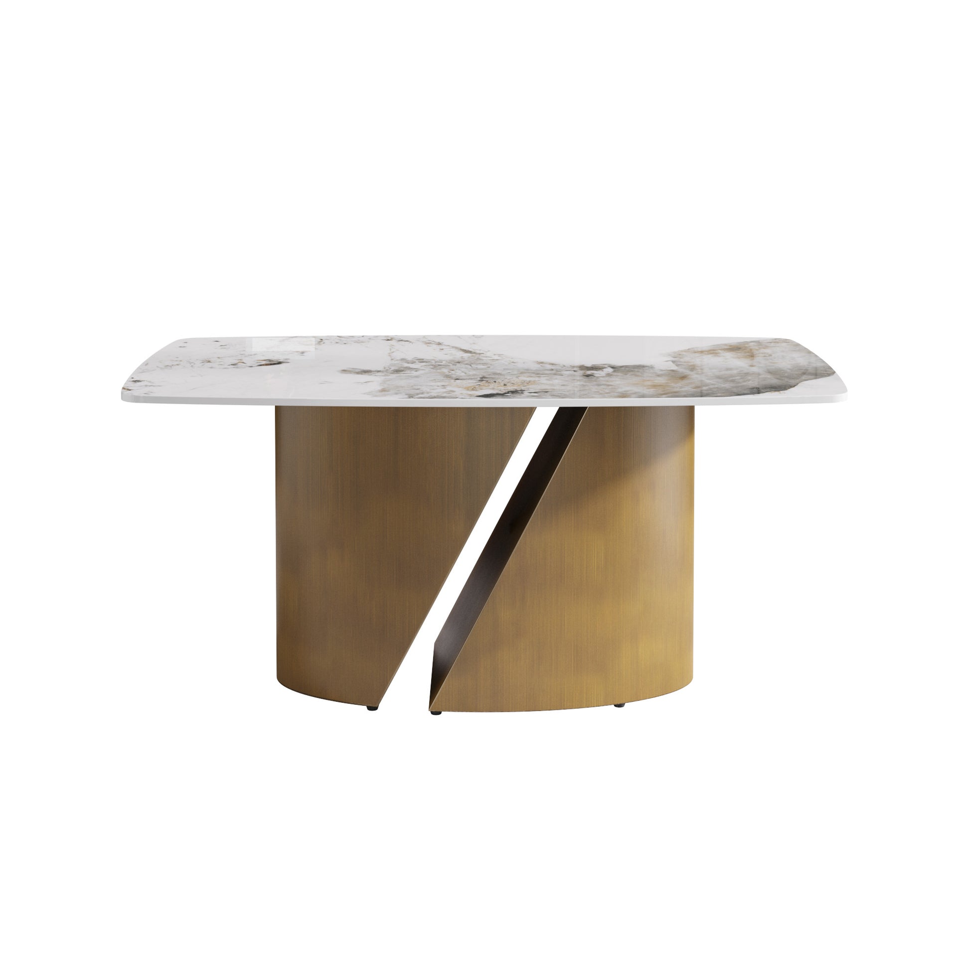 63 "Modern Artificial Stone Curved Pandora White Panel Bronze Iron Metal Legs Can Accommodate 6 8 People Antique Brass,White Dining Room Metal Sintered Stone