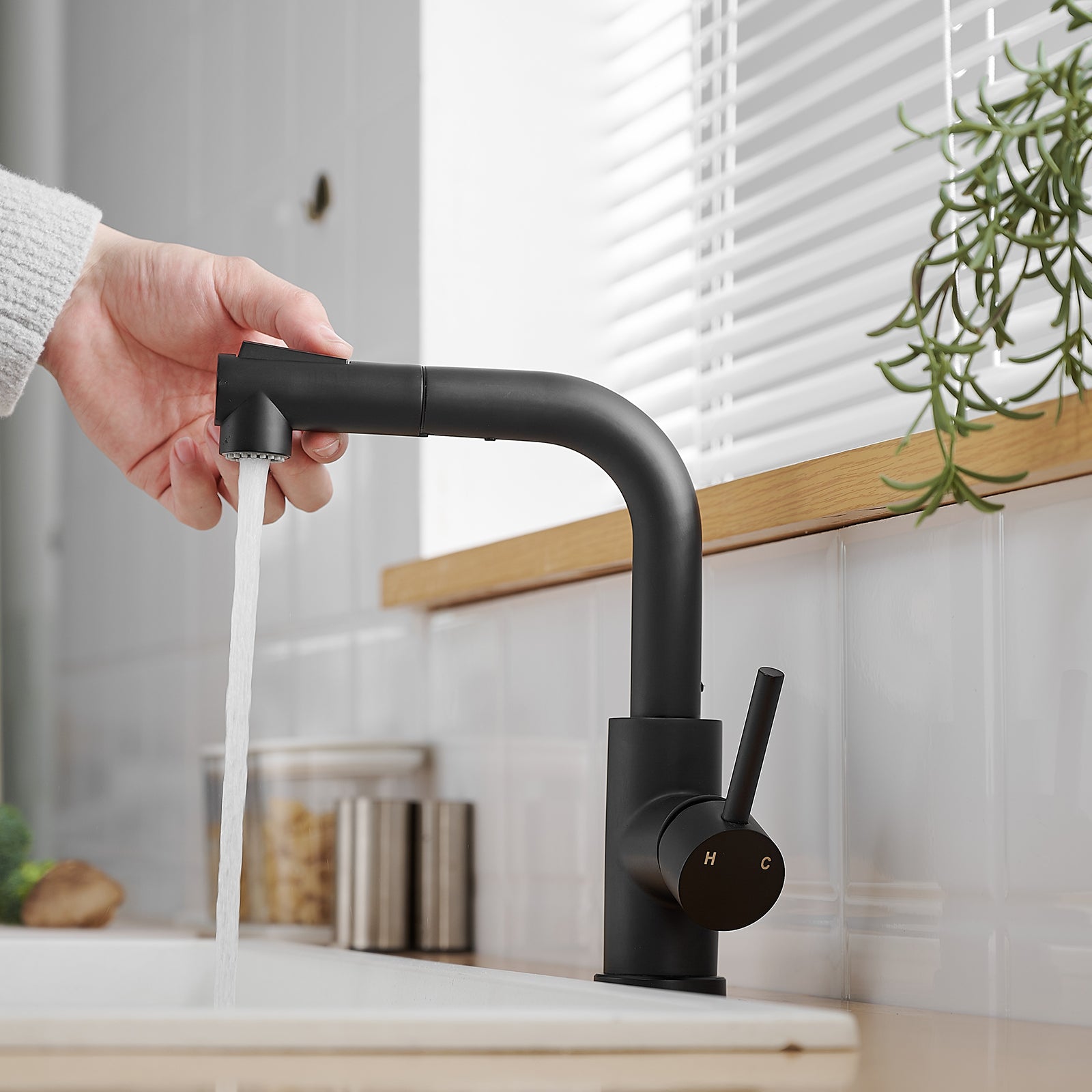 Sink Faucet, Black Kitchen Faucets With Pull Out Sprayer, Bathroom Sink Faucets Mini Bar Prep Faucet Black Kitchen Classic,Contemporary,Modern Ceramic Stainless Steel