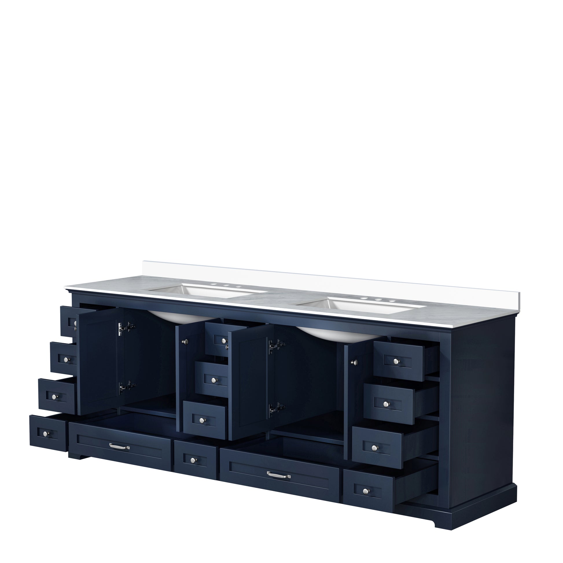 Navy Blue Double Bath Vanity 84 In. W X 22 In. D, With White Quartz Top Navy Blue Plywood Wood